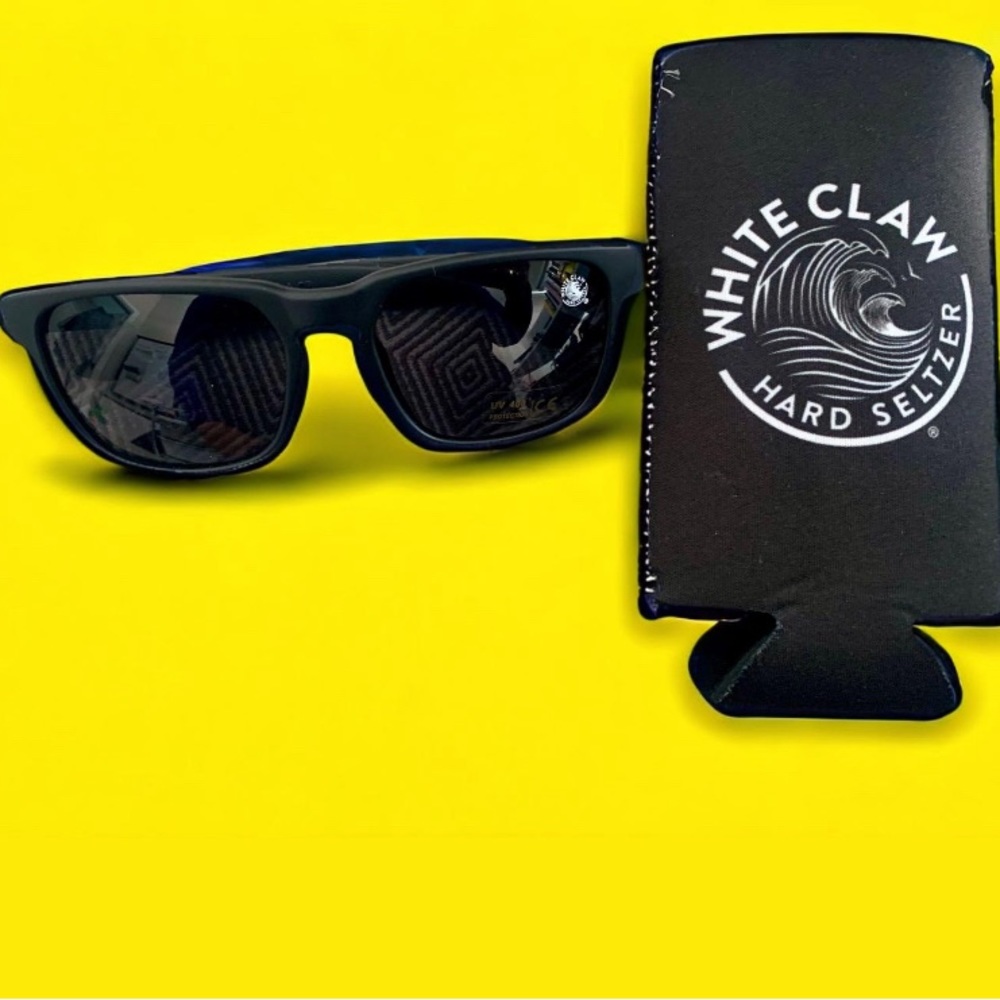 White Claw Hard Seltzer Black unisex Sunglasses 😎 and Black Can Koozie - NEW